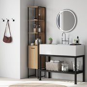Tall Wooden Bathroom Cabinet with Open Storage and Adjustable Shelf for Organised Spaces