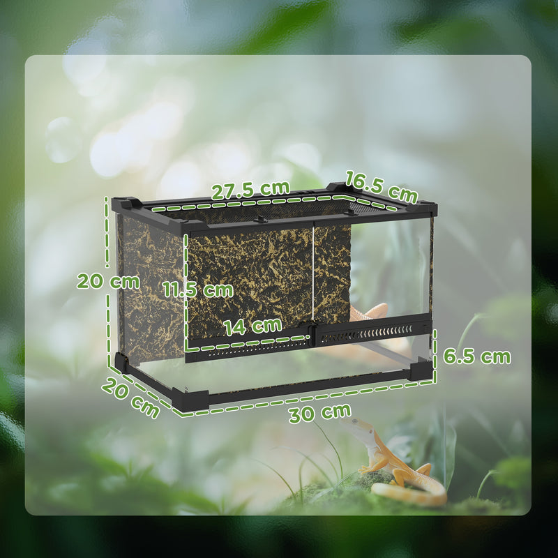 Reptile Glass Terrarium with Front Ventilation and Secure Lock for Small Pets Black