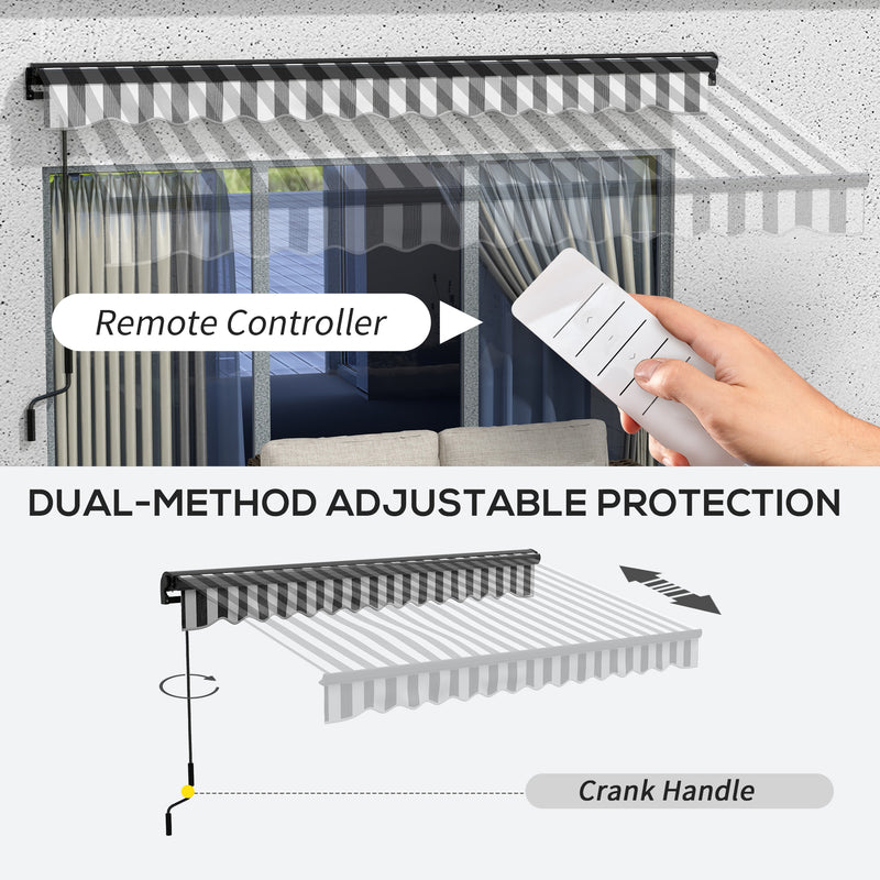 Grey and White Electric Patio Awning with Remote Control and Aluminium Frame 2.5 x 3.5m