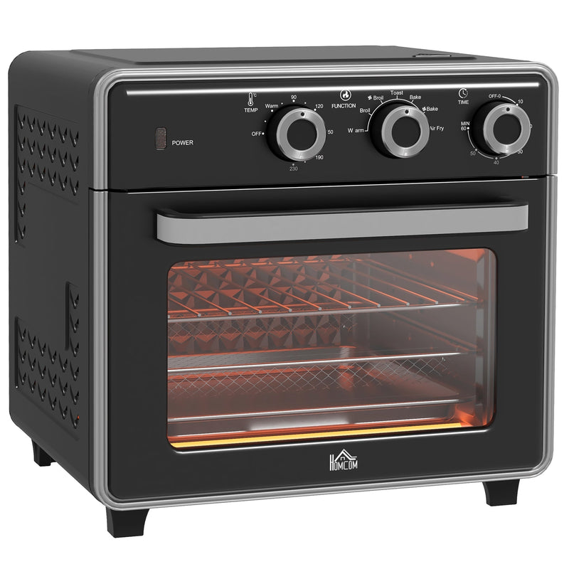 Homcom 20L black mini convection oven with air fry, three dial controls and glass door