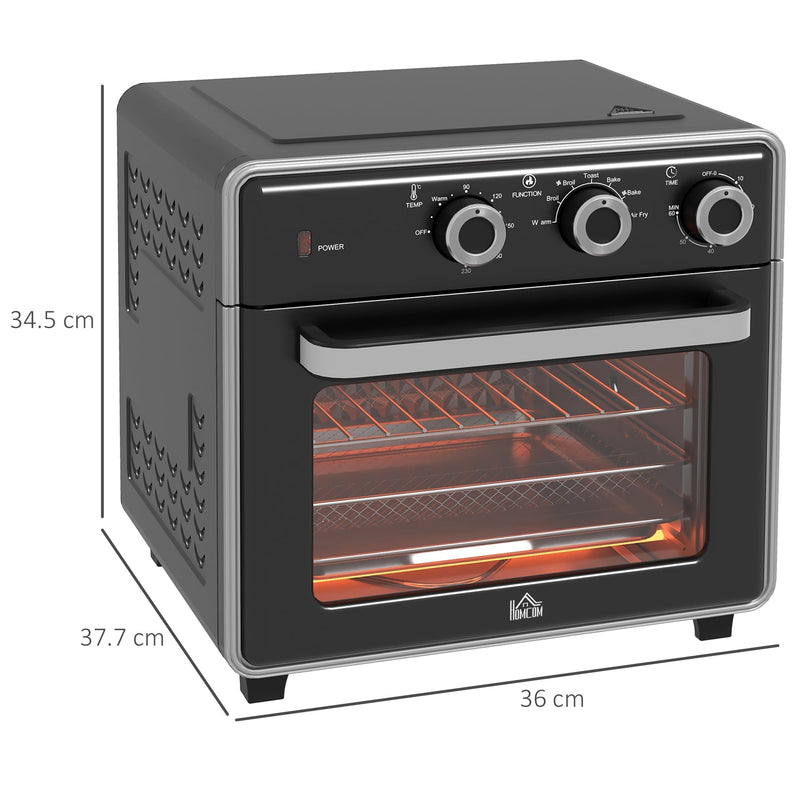 Dimension diagram showing the oven measures 36W x 37.7D x 34.5H cm