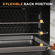 Oven interior showing the three rack positions for the wire rack, fry basket and baking pan
