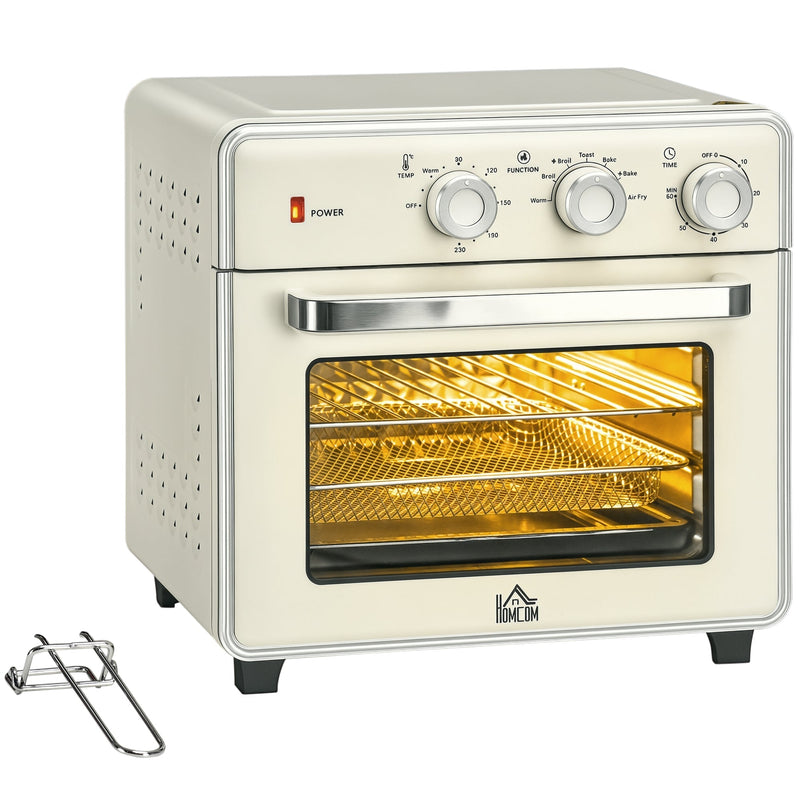 Homcom 20L cream mini electric oven with air fry, three dial controls and glass door