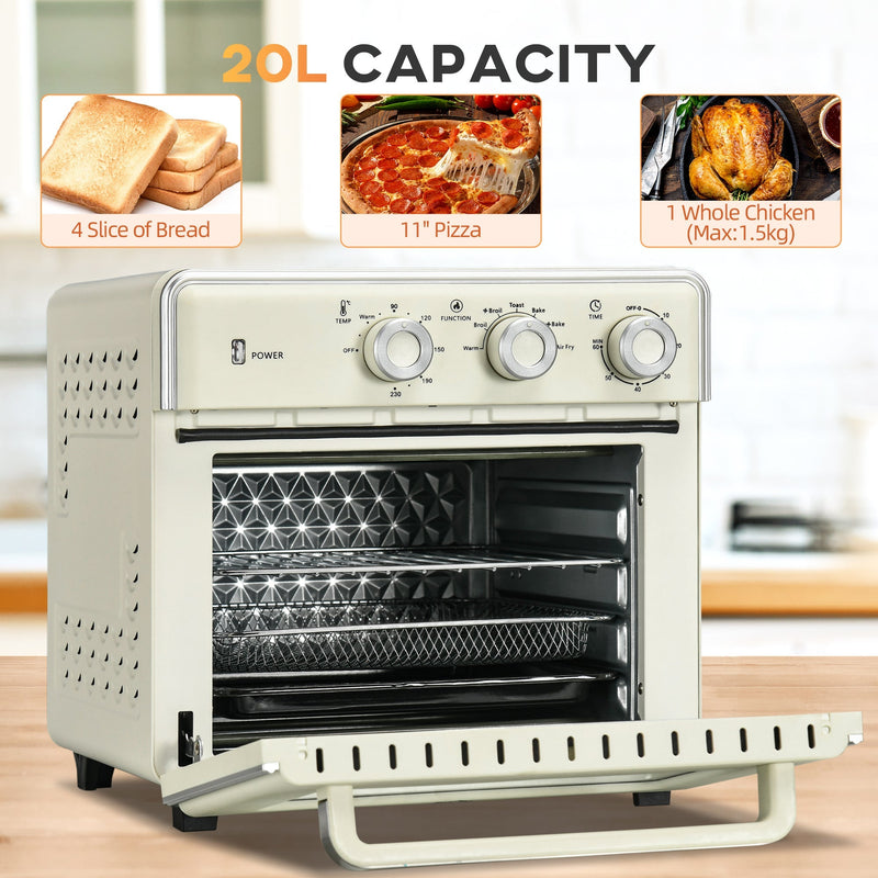 20L capacity icons showing 4 slices of bread, an 11 inch pizza and a 1.5kg whole chicken
