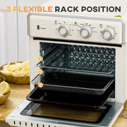 Oven interior showing the three rack positions for the wire rack, fry basket and baking pan