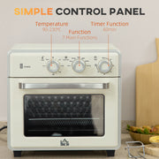 Control panel close-up labelled with the temperature, function and 60-minute timer dials