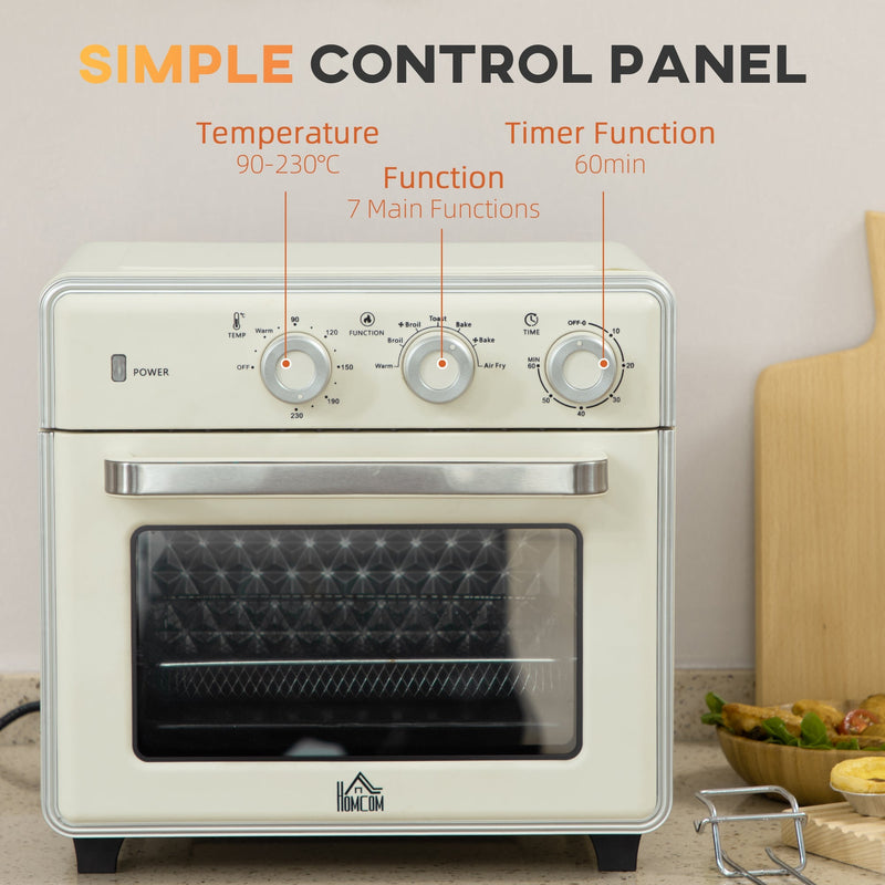 Control panel close-up labelled with the temperature, function and 60-minute timer dials