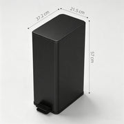 Black 20L slim stainless steel pedal bin with 21.5 cm, 37.2 cm and 57 cm dimensions labelled