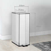 Silver 20L slim stainless steel pedal bin with 21.5 cm, 37.2 cm and 57 cm dimensions labelled in a room