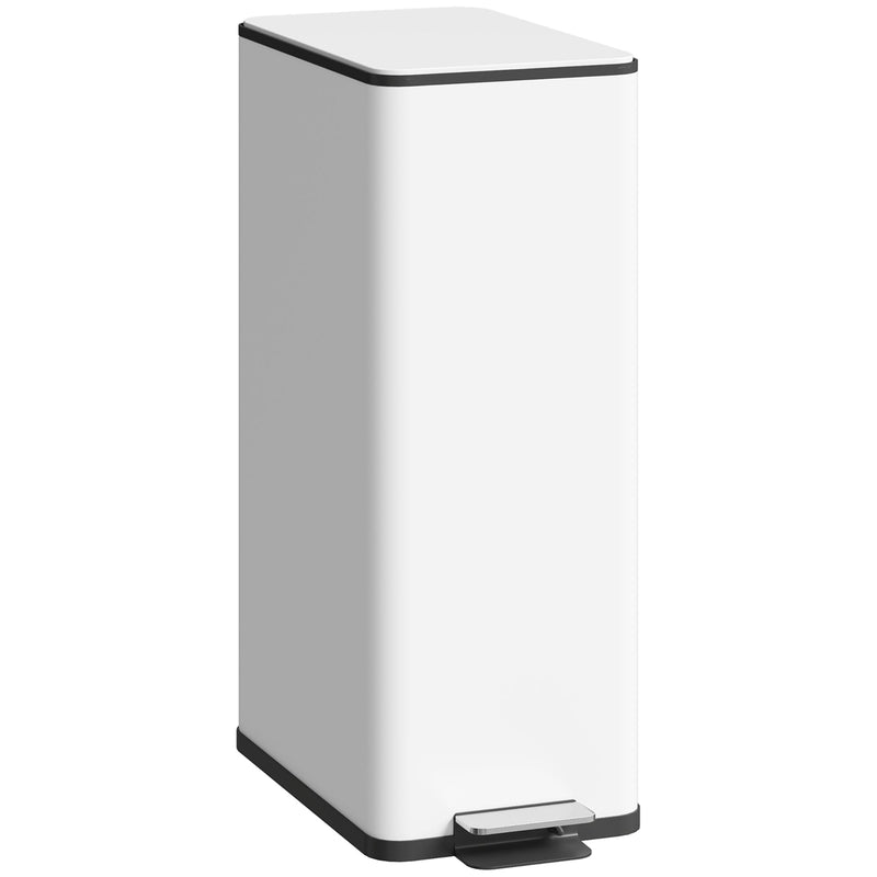 White 20L slim stainless steel pedal bin front view