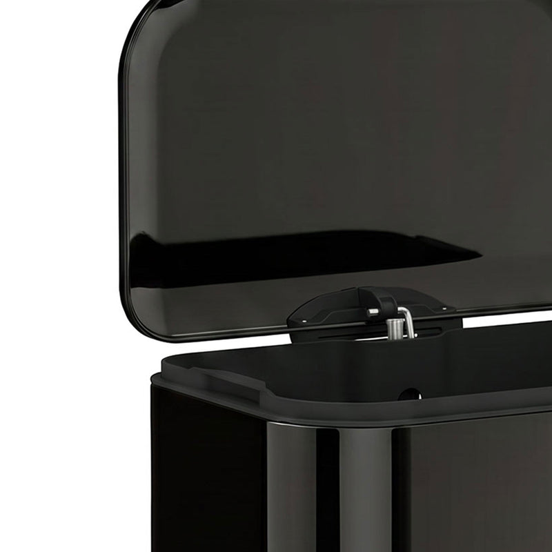 Close-up of the open lid and hinge on the pedal bin