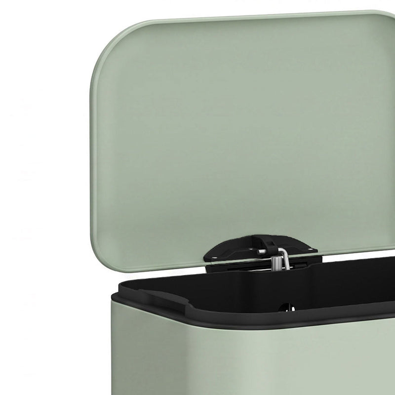 Close-up of the open lid and hinge on the pedal bin