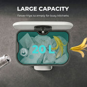 Top view of the 20L pedal bin showing the large opening filled with rubbish