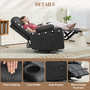 Manual Recliner Armchair With Swivel Base Cup Holders And Footrest For Living Room Black