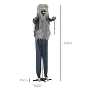 Dimension diagram of the skeleton werewolf showing 210cm height and 30cm base width