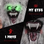 Close-up of the skeleton werewolf's glowing green eyes with blinking light and movement callout