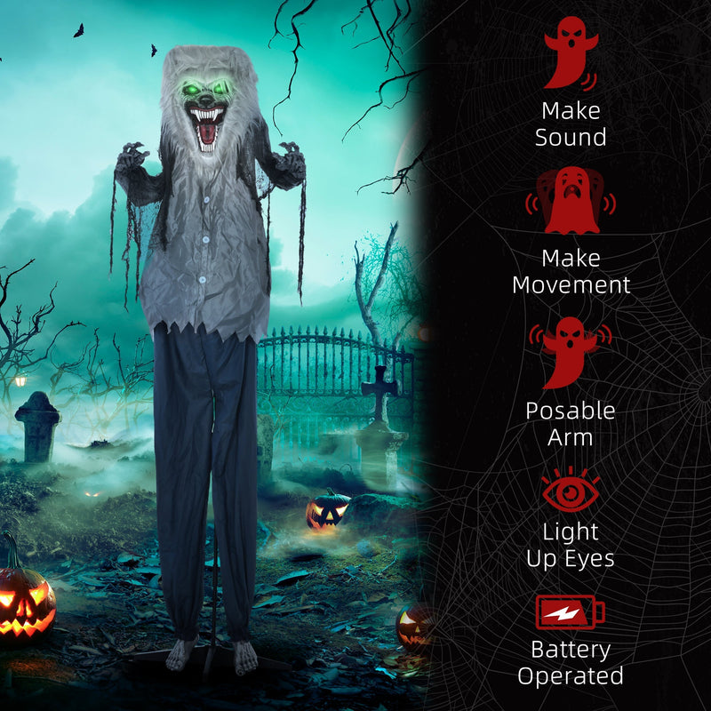 Icon panel listing sound, movement, posable arm, light-up eyes and battery features
