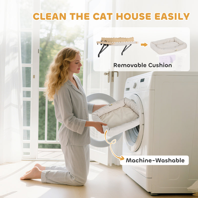 Adjustable Cat Radiator Hammock Bed With Washable Cushion For Indoor Use Cream White