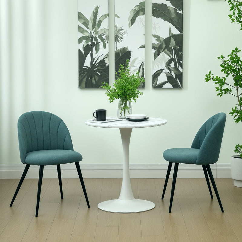 Green Velvet Dining Chairs Set of 2 with Metal Legs and Shell Backrest for Home