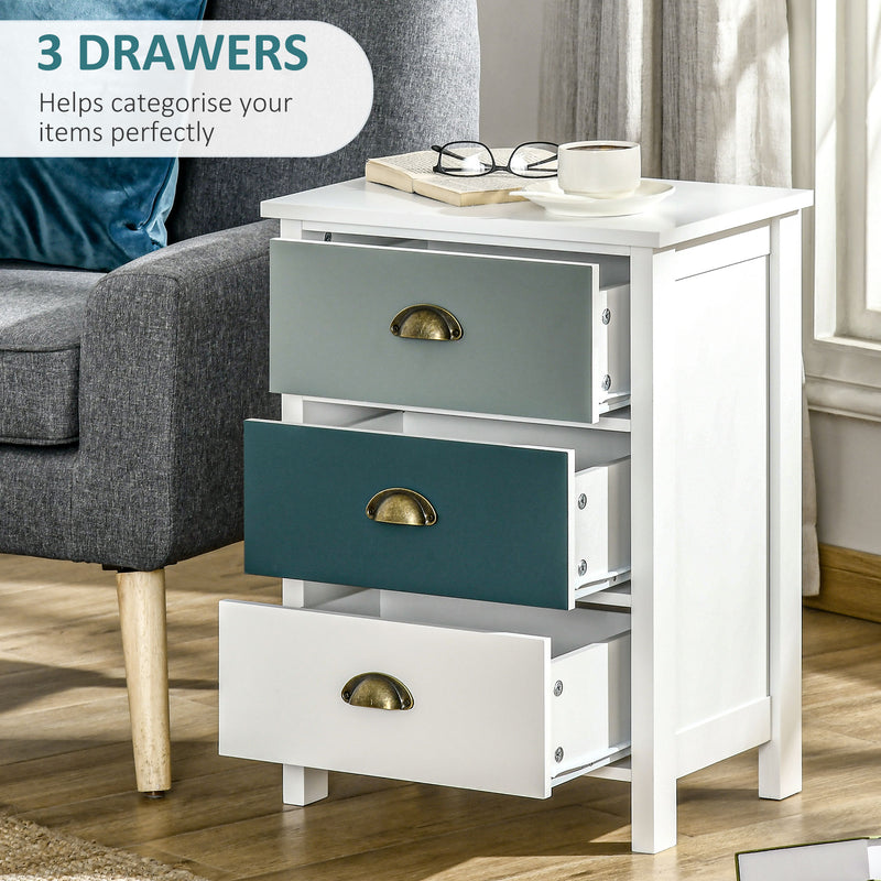 Set of 2 Bedside Tables with 3 Drawers Ideal for Bedroom or Living Room Grey and Blue AOSOM