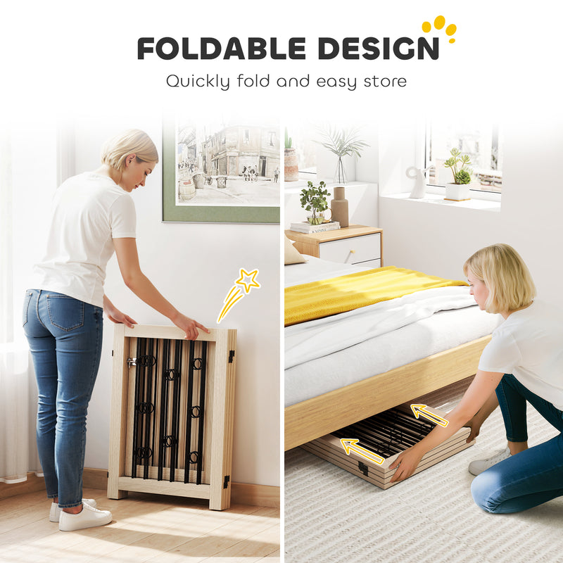4 Panel Freestanding Pet Gate with Lockable Door and Support Feet for Indoor Use Oak AOSOM