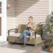 Garden Storage Bench with Hidden 125L Compartment and Padded Seat for Two Khaki Black Outsunny