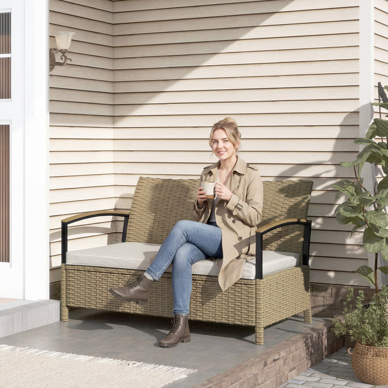 Garden Storage Bench with Hidden 125L Compartment and Padded Seat for Two Khaki Black Outsunny