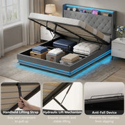 King Size Ottoman Storage Bed Frame with USB Charging and LED Lighting Dark Grey AOSOM