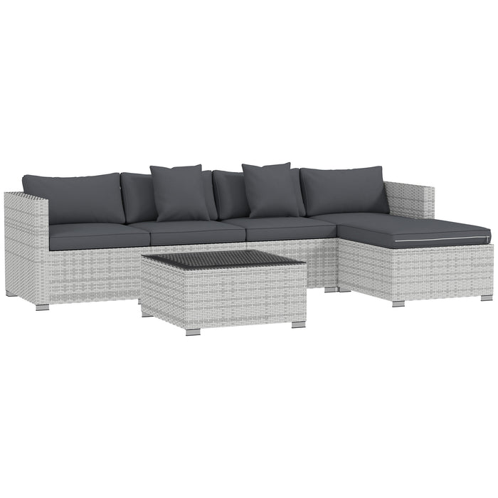 6 Seater Rattan Corner Sofa Set Mixed Grey Outdoor Furniture by Outsunny