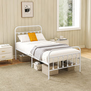 White Single Metal Bed Frame Minimalist Design Strong and Durable by HOMCOM