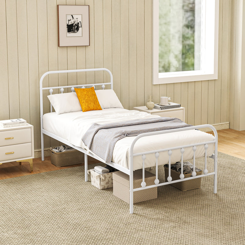 White Single Metal Bed Frame Minimalist Design Strong and Durable by HOMCOM