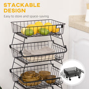 HOMCOM 5 Tier Storage Trolley, Stackable Fruit Vegetable Cart for Kitchen, Living Room, 40 x 2 x 97 cm, Black AOSOM