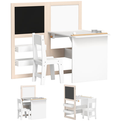 3 in 1 Kids Table and Chair Set with Storage and Drawing Board for Ages 3 to 8 White AOSOM