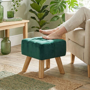 HOMCOM Velvet Square Padded Footstool - Dark Green AOSOM