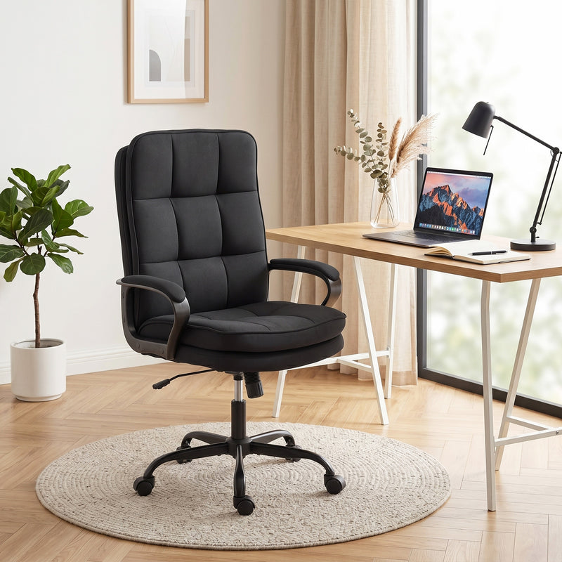 HOMCOM Double Padded Linen-Look Office Chair - Black