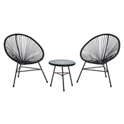 Black rattan 3 piece bistro set, full product view