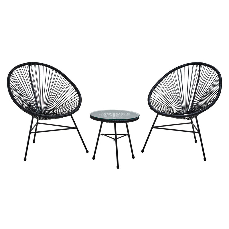 Black rattan 3 piece bistro set, full product view