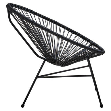 Black rattan bistro set side table, close-up