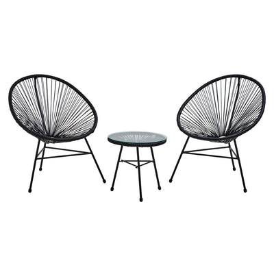 Black rattan 3 piece bistro set, full product view