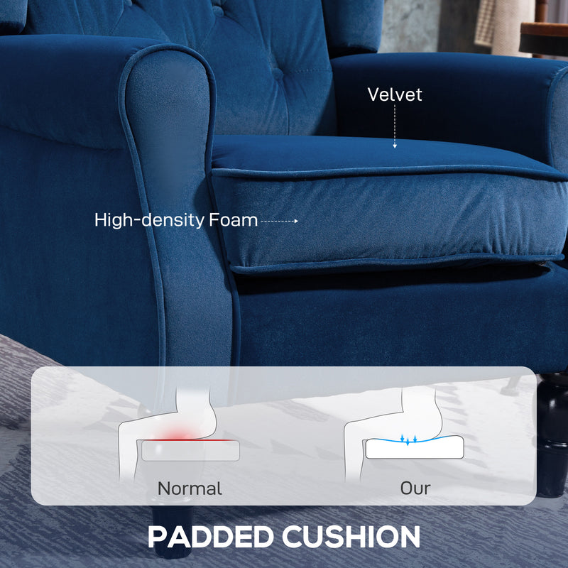 Retro Wingback Accent Chair With Button Tufting For Living Room Or Bedroom, Blue