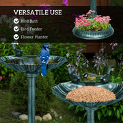 Green 81cm Tall Vintage Style Bird Bath with Decorative Birds and Planter Base by Outsunny