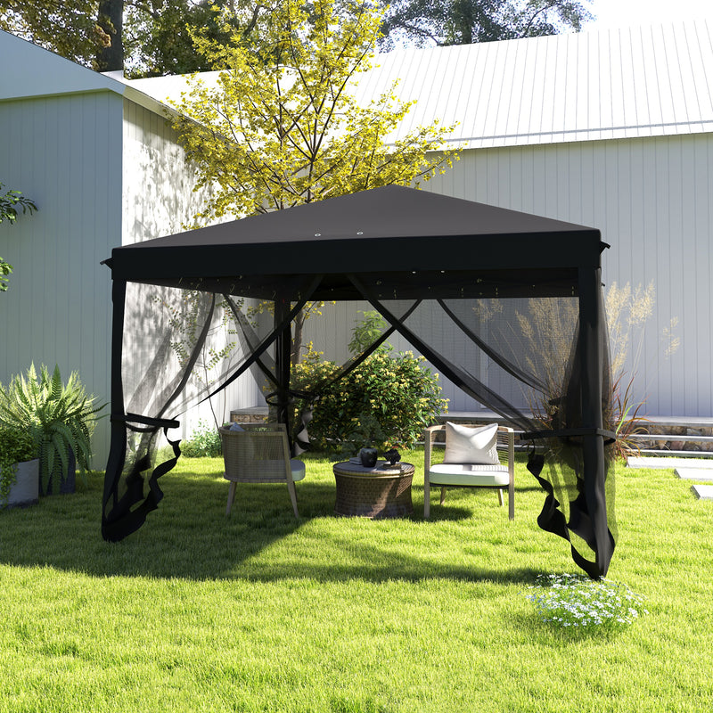 Black 3 x 3m Pop Up Gazebo with Mesh Sidewalls and Carry Bag for Garden and Outdoor by Outsunny