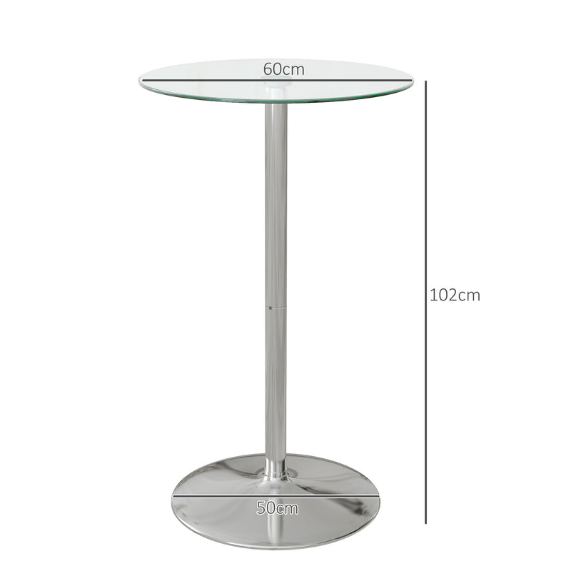 Round Glass Bar Table for 2 with Steel Base Ideal for Home Kitchen or Bistro Use Clear