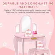 Kids Vanity Dressing Table Set with Mirror and Storage Drawer for Bedroom, Pink