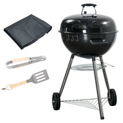 Portable Charcoal Kettle BBQ Grill in Black with Lid and Vents for Outdoor Cooking by Outsunny
