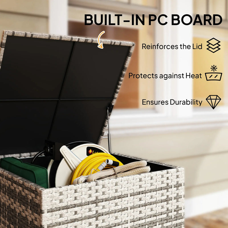 253L PE Rattan Garden Storage Box with Waterproof Liner for Garden Tools and Cushions Outsunny