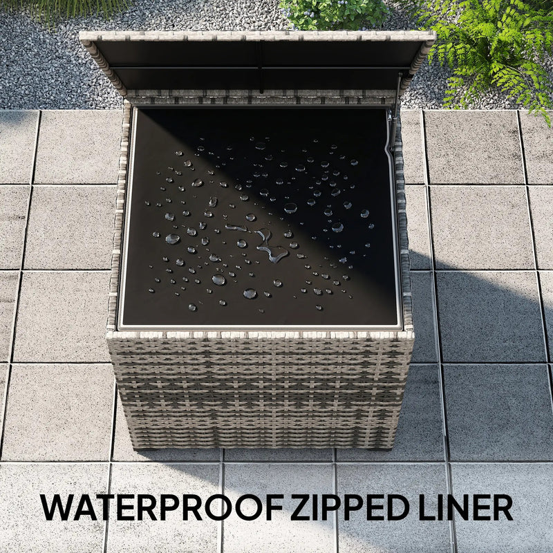 253L PE Rattan Garden Storage Box with Waterproof Liner for Garden Tools and Cushions Outsunny