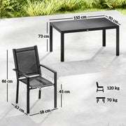 6 Seater Outdoor Dining Set with Wood Effect Table Ideal for Patios, Black