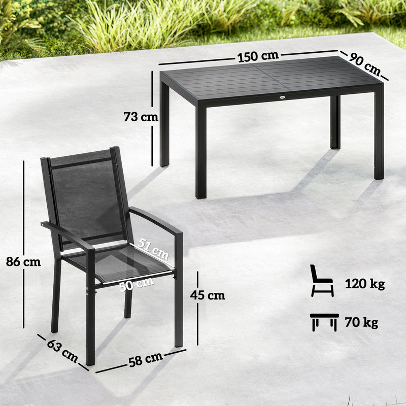 6 Seater Outdoor Dining Set with Wood Effect Table Ideal for Patios, Black