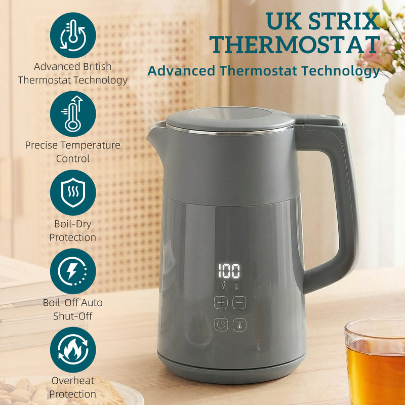 Electric Kettle with Fast Boil and Keep Warm Function for Busy Mornings 1.7L Grey Silver Homcom